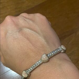 Elegant Judith Ripka Sterling Silver Bracelet with pink Heart Accents